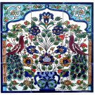 ANTIQUE STYLE PEACOCK CERAMIC WALL MURAL 18in X 18in