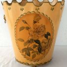 Vintage Toleware Waste Can Floral Scalloped Top ~ Ball Feet ~ Lions Head Handles