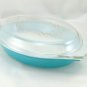 Pyrex Turquoise Oval Princess 1&Acirc;&frac12; qt Casserole Dish Gold Color Scroll 945C Lid