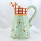 Silvestri Pottery Kelly Paulk Pitcher Vintage Checked Floral Green Ceramic 38oz