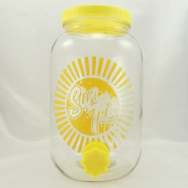 Vintage Sun Tea Gallon Yellow Jug Jar with Unique Faucet Knob Spout & Twist Lid
