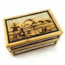 Asian Inspired Bamboo & Woven Jute Trinket Box 4.5"x2.75"x2" Red Felt Interior
