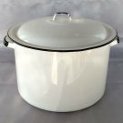 Vintage Enamelware Stock Pot 2.5 Gallons White w/ Black Trim 11" x 7" & Lid