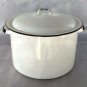 Vintage Enamelware Stock Pot 2.5 Gallons White w/ Black Trim 11" x 7" & Lid