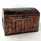 Medieval Faux Antique Chest Metal w/ Lock & Handles Tin Embossed Games Box