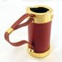 Miniature Heavy Brass & Leather Golf Bag Pen Pencil Desktop Keepsake Holder
