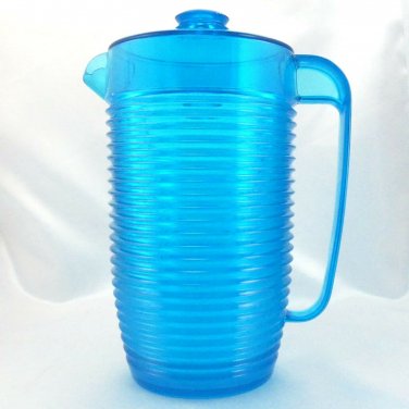 Cobalt Blue Beehive Pitcher Vintage Heavy Plastic 2qt w/ Ice Catcher Lid
