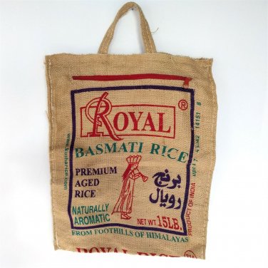 Royal Basmati Rice Burlap Beach Tote Shopping Bag w/ Handle & Zipper