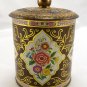 English Biscuit Tin Brass Coloring Embossed Vintage w/ Floral Accents Round Knob