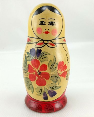 Russian Matryoshka Nesting Dolls 5 Piece 5&Acirc;&frac12;" Mother Floral APT Made in the USSR