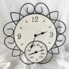 Time & Temperature Analog Quartz Clock Ornate Metal Faux Vintage White Face
