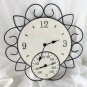 Time & Temperature Analog Quartz Clock Ornate Metal Faux Vintage White Face
