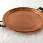 Vintage Solid Copper Serving Tray 14" Diameter w/ Brass & Wood Handles