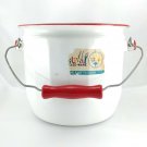 Festival Enamelware Vintage Pail Gallon White Porcelain Red Trim & Wood Handle
