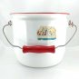 Festival Enamelware Vintage Pail Gallon White Porcelain Red Trim & Wood Handle