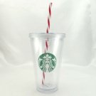 Starbucks Clear Iced Coffee Tumbler Insulated 16oz w/ Candy Cane Straw 2010