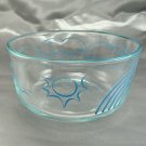 Pyrex 7201 Blue Tint Cereal Serving Bowl Clear w/ Cyan Rain Clouds Sun Seagulls