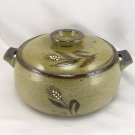 Stoneware Glazed Grain Stalk Bean Pot 9" x 4.5" Earth Tones Casserole Dish & Lid