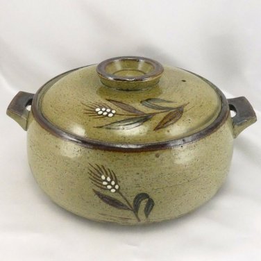 Stoneware Glazed Grain Stalk Bean Pot 9" x 4.5" Earth Tones Casserole Dish & Lid