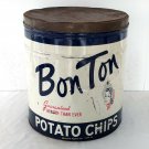 BonTon Potato Chips 3lb Tin Round 12" x 13.5" Tall Vintage