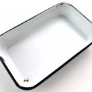 Vintage Enamelware White w/ Black Trim Heavy Steel Pan VERY DISTRESSED