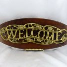 Oval Wood & Brass Alloy WELCOME Sign Wall Hanging 17.5" x 7"
