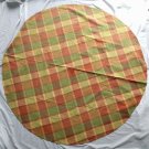 Striped Plaid Madras Round Tablecloth Vintage Green Beige Rose 56" Diameter
