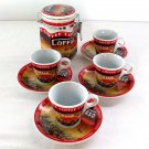 Bene Casa Espresso Coffee Tea Set Wire Bail Canister w/ Cups & Saucers for Four