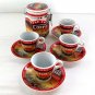 Bene Casa Espresso Coffee Tea Set Wire Bail Canister w/ Cups & Saucers for Four
