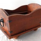 Vintage Wooden Magazine Rack Baby Cradle Shaped w/ Metal Side Ring Handles