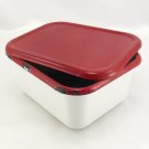 Vintage Enamelware Medical Refrigerator Specimen Tin White w/ Red Trim & Lid