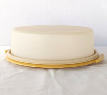Tupperware Pie Keeper Tote Harvest Gold Tray & Handle w/ Sheer Lid 2 Piece Set