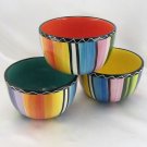 Nancy Green Salsa Dip Bowls Rainbow Stripes Ceramic Serving Mixing ~ Lot of 3
