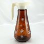 Anchor Hocking Amber Glass Syrup Pitcher w/ White Floral Daisies & Hinged Lid