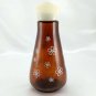 Anchor Hocking Amber Glass Syrup Pitcher w/ White Floral Daisies & Hinged Lid