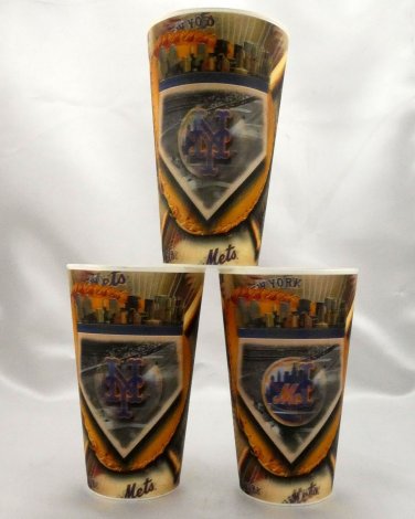 Capital Cups New York Mets 2008 3D Animated Cups 16oz ~ Set of 3 ~ Made in USA