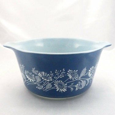 Pyrex 473 Colonial Mist Serving Bowl 1qt Blue Daisy Casserole Dish Made in USA