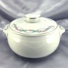 Halls China Wildfire Porcelain 2qt Bean Pot Blue Ribbon & Pink Roses Gold Rim