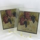 Pinot Noir Frosted Glass Trivets 8" x 8" Cork Back Clear Border