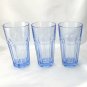 Libbey Aqua Blue Tumblers 8 Panel Vintage Heavy Glasses ~ Set of 3