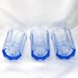 Libbey Aqua Blue Tumblers 8 Panel Vintage Heavy Glasses ~ Set of 3