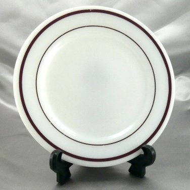 Corning Decor 711 Bread Plate Milk Glass Maroon Stripe 7&Acirc;&frac14;" ~ Made in the USA