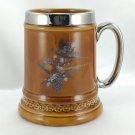 Lord Nelson Pottery Mug Pheasants on the Wing Dark Brown Silver Rim & Handle