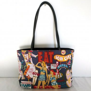 Frankie & Johnnie Beaded Sequin Canvas Vinyl Vacation FUN CITY Shoulder Bag