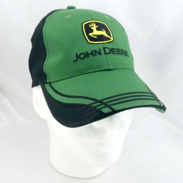 John Deere Patch Logo Baseball Cap 100% Cotton Hook Loop Back w/ Stripe Swoosh