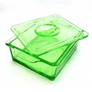 Hazel Atlas Trinket Box Depression Glass Vintage 1940s w/ Recessed Fingertip Lid