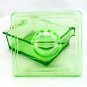 Hazel Atlas Trinket Box Depression Glass Vintage 1940s w/ Recessed Fingertip Lid