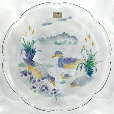 Studio Nova Japan Platter Mallards Vintage 1980s Crystal 15" Serving Plate