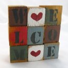 Vintage Hand Crafted WELCOME w/ Hearts Wooden Alphabet Blocks