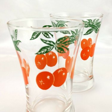 Oranges & Leaves Juice Glasses 4 Ounce Retro Atomic Styling